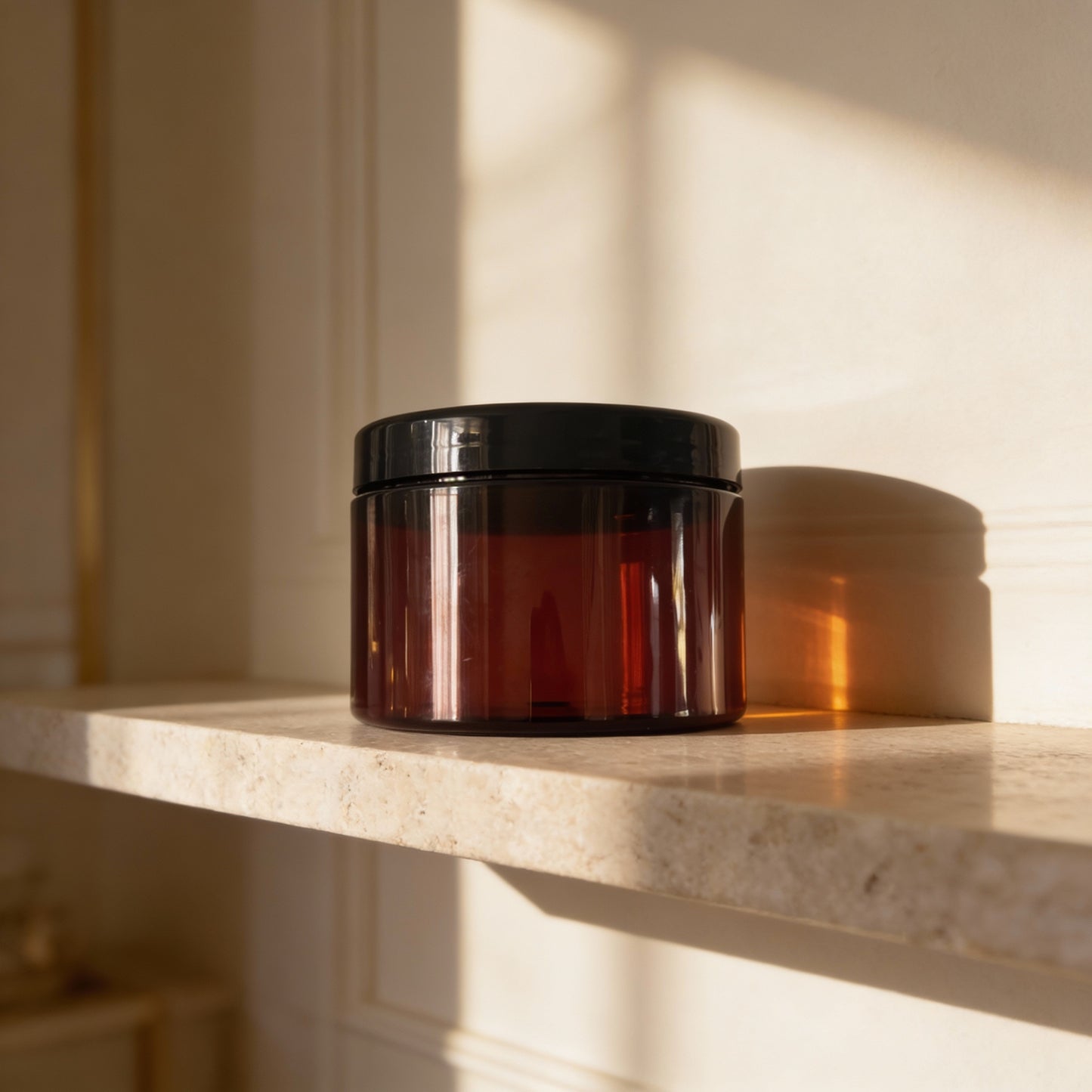 Amber Cosmetic Jar with Black Lid – 500ml (8 pieces)